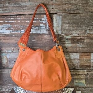 Paolo Masi Triple Compartment Orange Leather Hobo Bag, Made In Italy.  LIKE NEW